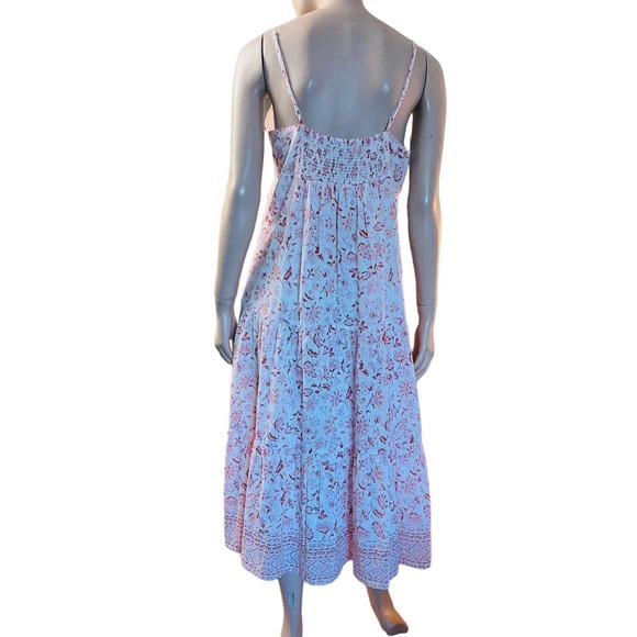 Aqua Midi Dress Size Large Made in India 100% Cotton Smocked Back Panel Lined - Picture 7 of 10